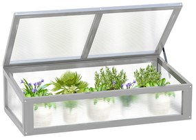 Outsunny Estufa de madeira natural e policarbonato 90x46x28 cm com tampa inclinada para plantas cinza