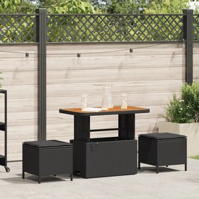 Conjunto de Jantar para Jardim de 3 Peças com Almofadas Preto Rattan Poliéster Acácia