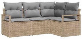 Sofá de Jardim em 4 Peças com Almofadas Bege em Rattan Sintético