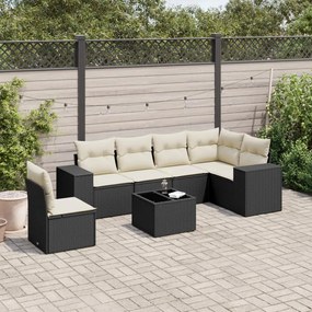 7 pcs conjunto de sofás p/ jardim c/ almofadões vime PE preto