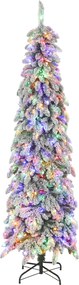 Árvore de Natal Estreita 225 cm Árvore de Natal efeito neve com Luzes LED Temporizador 11 Modos de Iluminação Verde