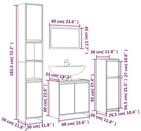 4 pcs Conjunto móveis casa de banho madeira proc. cinza sonoma