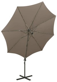 Guarda-sol jardim c/ poste e luzes LED 300 cm cinza-acastanhado
