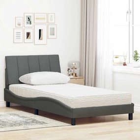 Cama com colchão 100x200 cm tecido cinzento-escuro