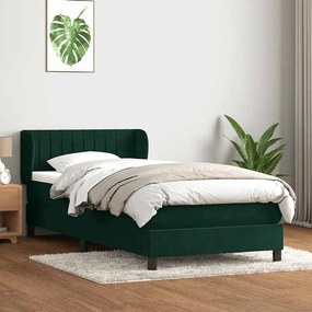 vidaXL Cama com molas/colchão 100x220 cm veludo verde-escuro