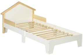 HOMCOM Berço Infantil - estrutura de berço com cabeceira em forma de casa e estrado de ripas incluído - 90 x 190 cm - pinho maciço branco | Aosom Portugal