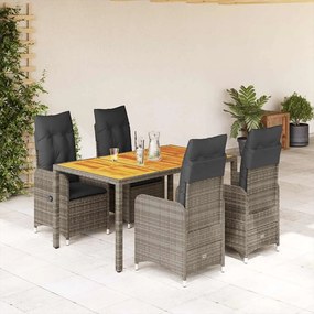 vidaXL 5 pcs conjunto bistrô de jardim c/ almofadões vime PE cinza