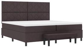 Cama Box com Colchão &amp; Banco Marrom Escuro 200x200 cm Tecido