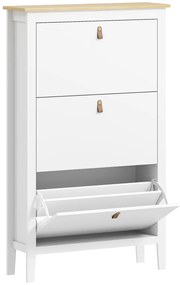 HOMCOM Sapateira para Entrada com 3 Gavetas Prateleiras Ajustáveis e Puxadores em PU para 21 Pares de Sapatos 80x24x131 cm Branco