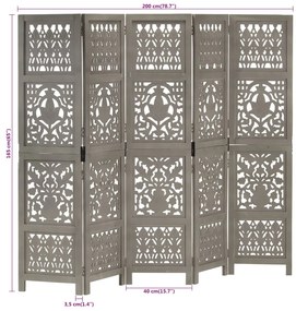 Biombo esculp mão 5 painéis 200x165cm mangueira maciça cinzento