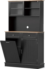 Armário Cozinha 100 x 34 x 172 cm com Porta para caixote de lixo com porta dupla basculante com bancada preto