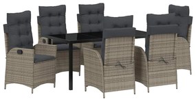 Conjunto de jantar de jardim com 7 peças e almofadas cinzas em rattan