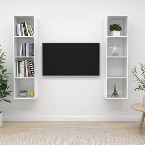vidaXL Armários parede para TV 2pcs derivados madeira branco brilhante