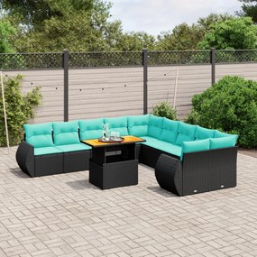 vidaXL 11 pcs conjunto sofás de jardim c/ almofadões vime PE preto