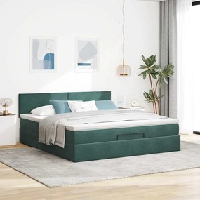 Estrutura de cama otomana com colchão 160x200 cm verde escuro