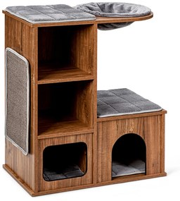Torre Arranhador para gatos com arranhador de sisal pelúcia casa de estalajadeiro e cesto de madeira centro de atividades para gatos Castanho