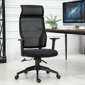 HOMCOM Cadeira ergonômica giratória para escritório altura ajustável e reclinável até 120º posição de bloqueio 64x61x120,9-128,9 cm Preto