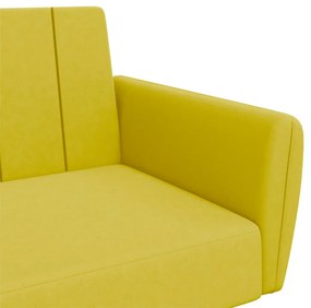 Sofá-cama 2 lugares c/ apoio de pés veludo amarelo