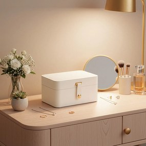 Caixa para joias, 2 níveis, em PU 11,6 x 16 x 7,5 cm Branco