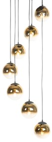 Candeeiro suspenso Art Deco preto com vidro dourado 7 luzes - PALLON Art Deco