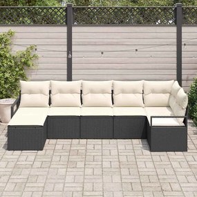 vidaXL Conjunto de Sofás com almofada 7 pcs Preto e Creme vime PE