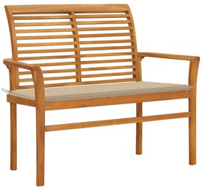 vidaXL Banco de jardim c/ almofadão bege 112 cm teca maciça
