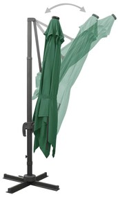 Guarda-sol jardim cantilever c/ poste e luzes LED 300 cm verde