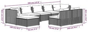 9 pcs conjunto lounge de jardim c/ almofadões vime PE preto