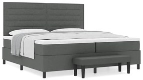 Cama Box Spring com Colchão &amp; Banco Cinza Escura 200x200 cm Tecido