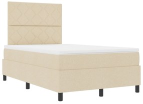 Cama com Caixa de Molas e Colchão &amp; LED Creme 120x200 cm Tecido