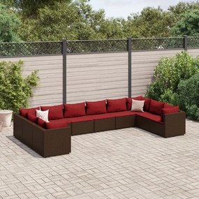 10 pcs conjunto lounge jardim c/ almofadões vime PE castanho