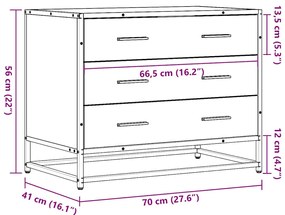 Cómoda com 3 Gavetas - 70x41x56 cm - deriv. madeira - cinzento sonoma