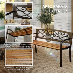 Banco de Jardim de 2 Lugares Banco de Exterior com Assento de Madeira e Estrutura de Aço 127x56x80 cm Madeira e Preto