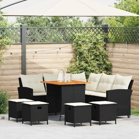 6pcs conjunto sofás de jardim com almofadões em L vime PE preto