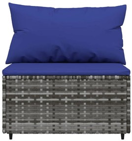 4 pcs conjunto lounge de jardim c/ almofadões vime PE cinzento