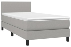 Cama box spring c/ colchão e LED 100x200 cm tecido cinza-claro