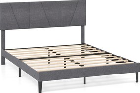 Estrutura de cama 160 x 200 cm (COLCHÃO NÃO INCLUIDO) com plataforma estofada, cabeceira geométrica ajustável em altura e ripas de madeira cinza