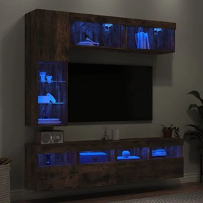 vidaXL 7 pcs conj. móveis de parede p/ TV c/ luzes LED carvalho fumado
