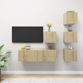 vidaXL 5 pcs conjunto de móveis TV derivados madeira carvalho sonoma