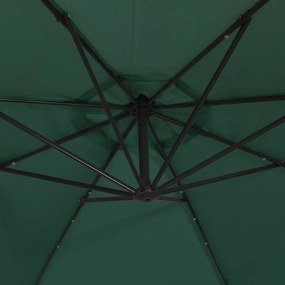 Guarda-sol cantilever c/ luzes LED e poste metal 350 cm verde
