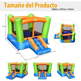 Castelo Insuflável para Crianças Casa Insuflável com Área de Salto Kit Reparação de Escorregas (sem Compressor) 250 x 197 x 143 cm