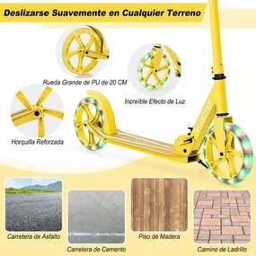 Trotinete para crianças com plataforma de alumínio, guiador ajustável em 3 posições e alça para crianças Amarela