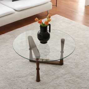 Mesa de Café Yuvarlak Cam Orta Sehpa S301 – Nogueira – 80x41x80 cm