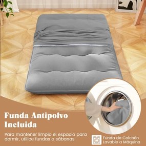 Colchão enrolável para o chão com capa lavável e com bolsa de transporte 200 x 90 x 10 cm - cinzento
