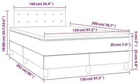 Cama box spring c/ colchão e LED 120x200 cm tecido preto