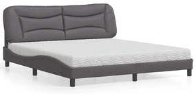 vidaXL Cama com colchão 180x200 cm couro artificial cinza