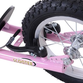 HOMCOM Trotinete para Crianças acima de 5 anos Scooter de 2 Rodas Grandes com Duplo Freio e Guidão Ajustável em Altura Adolecentes Adultos 125x58x92-100cm Rosa