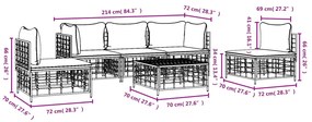 6 pcs conjunto lounge de jardim c/ almofadões vime PE antracite