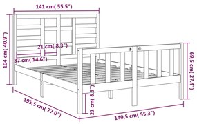 Estrutura de cama dupla 4FT6 135x190 cm madeira maciça