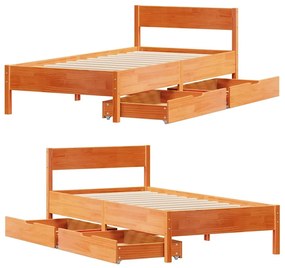 Cama sem colchão 90x200 cm pinho maciço castanho-mel